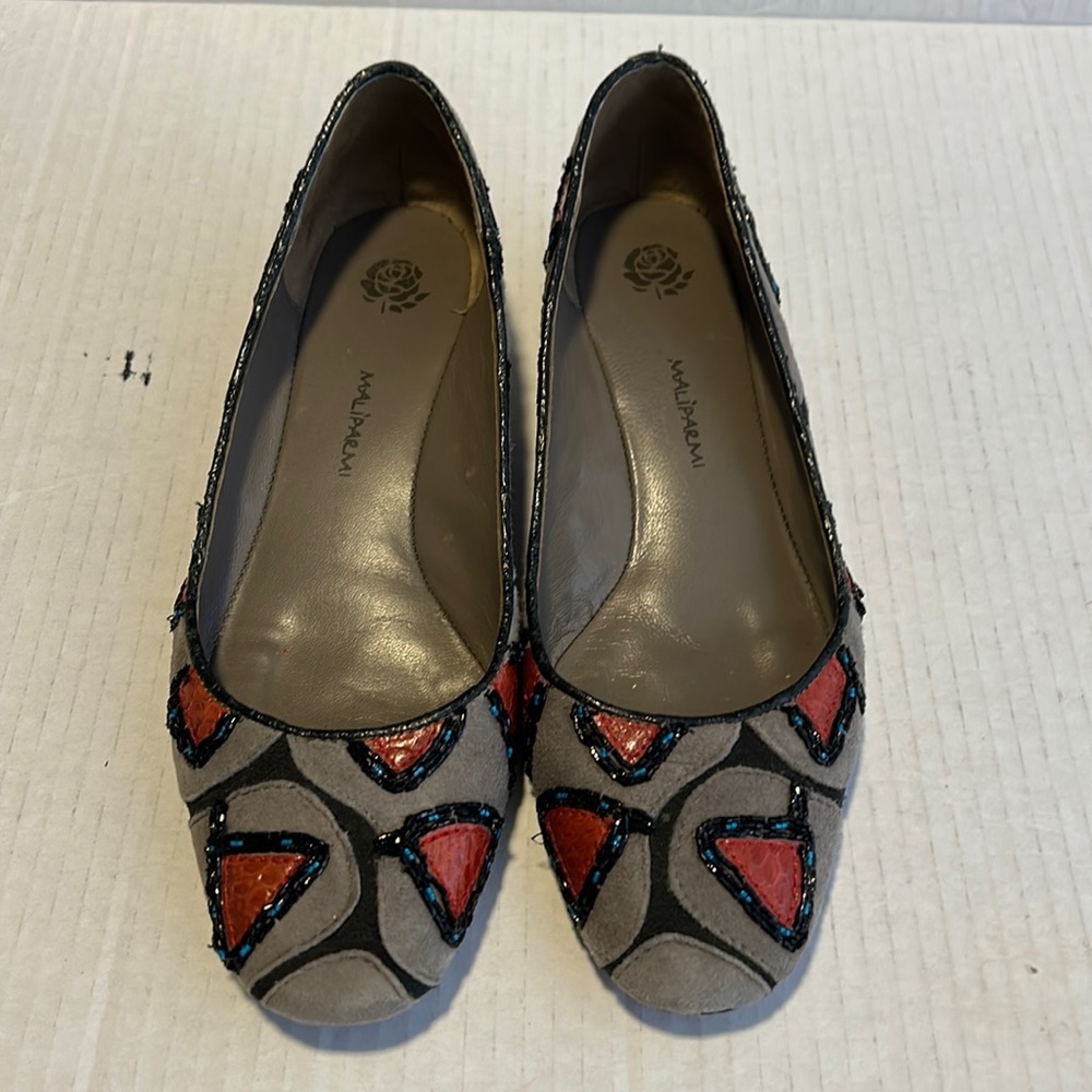 Maliparmi Gray Suede Tribal Beaded Slip on Shoes size 36 - US 6